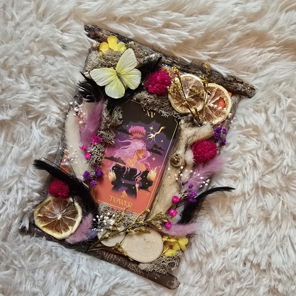 Pink and Gold Mixed Media Art with Natural Elements